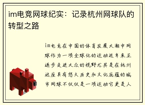 im电竞网球纪实：记录杭州网球队的转型之路